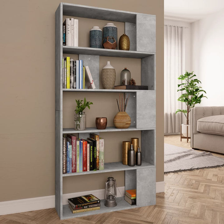 bogreol/rumdeler 80x24x159 cm konstrueret træ betongrå