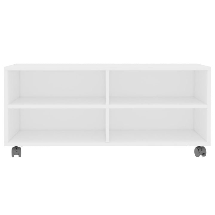 tv-bord med hjul 90x35x35 cm konstrueret træ hvid