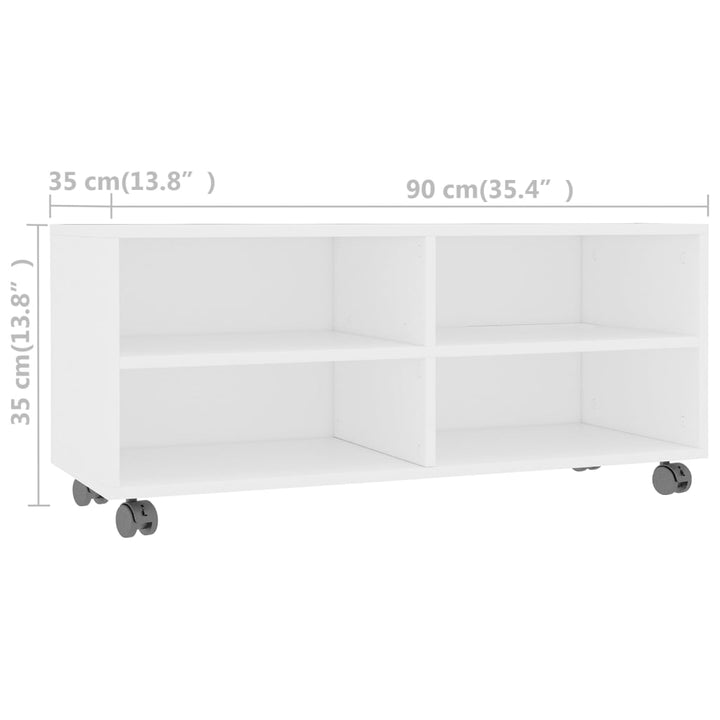 tv-bord med hjul 90x35x35 cm konstrueret træ hvid