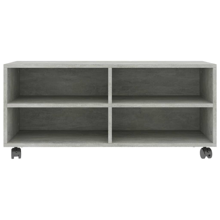 tv-bord med hjul 90x35x35 cm konstrueret træ betongrå