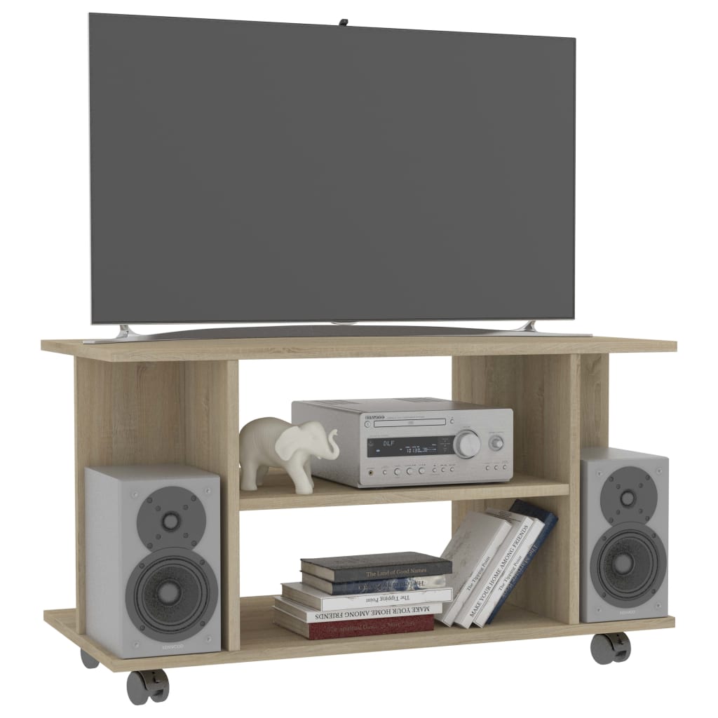 tv-skab med hjul 80x40x45 cm konstrueret træ sonoma-eg