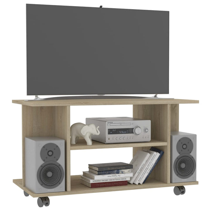 tv-skab med hjul 80x40x45 cm konstrueret træ sonoma-eg
