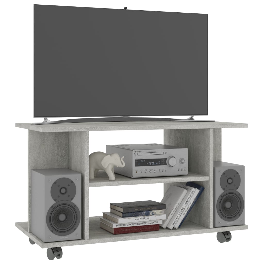 tv-skab med hjul 80x40x45 cm konstrueret træ betongrå