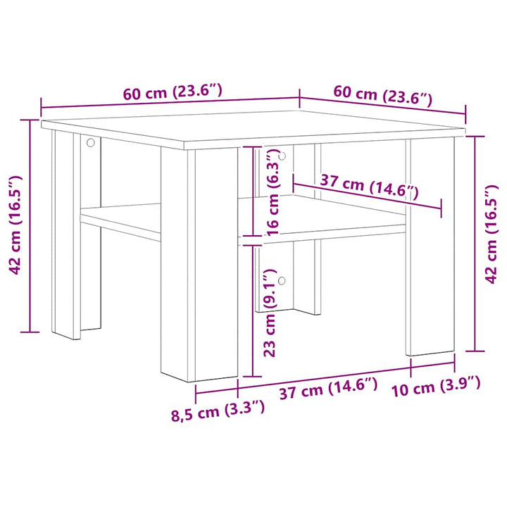 sofabord 60x60x42 cm konstrueret træ sonoma-eg