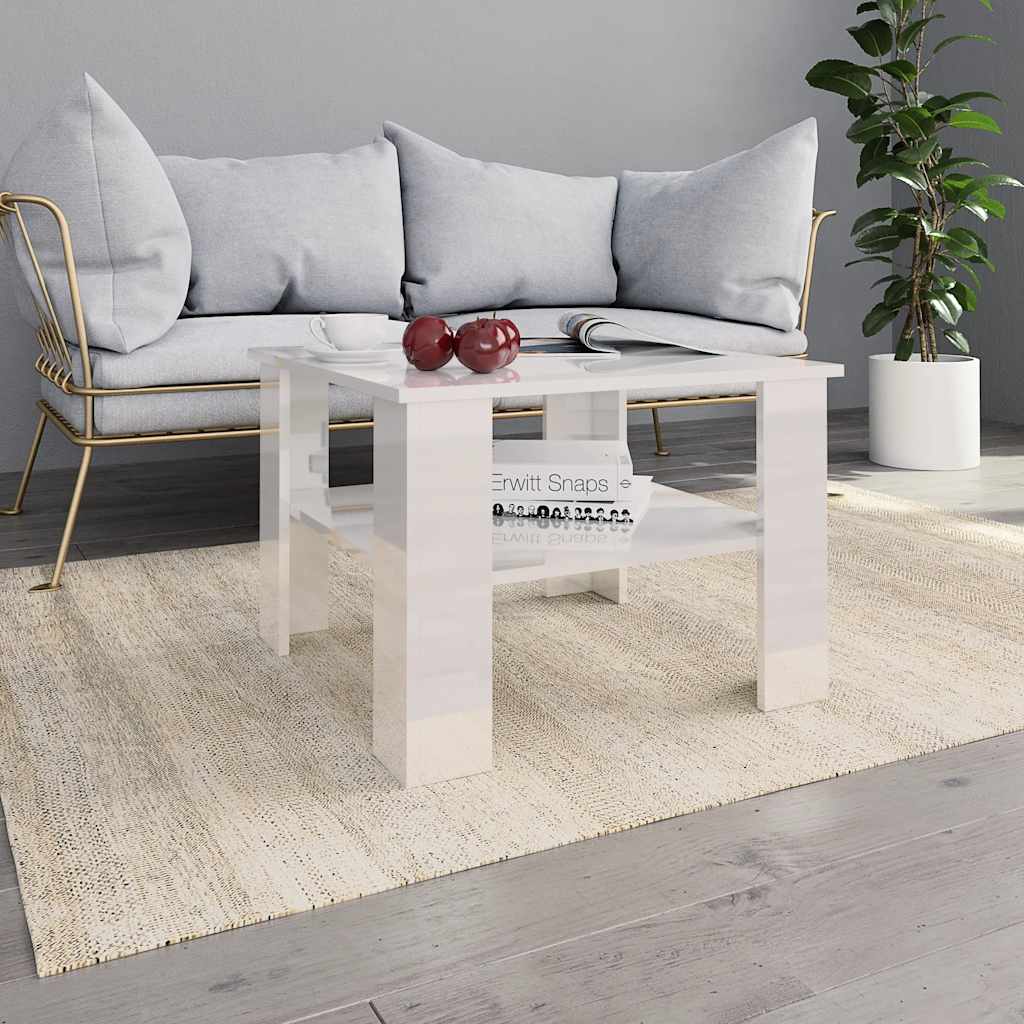 sofabord 60x60x42 cm konstrueret træ hvid højglans