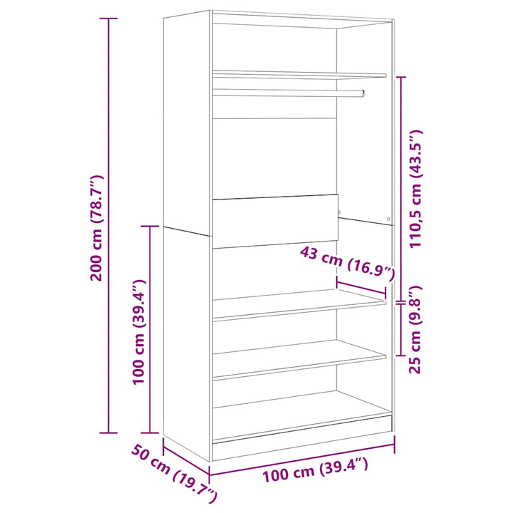 klædeskab 100x50x200 cm konstrueret træ sort