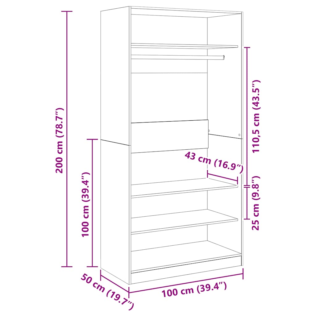 klædeskab 100x50x200 cm konstrueret træ sonoma-eg