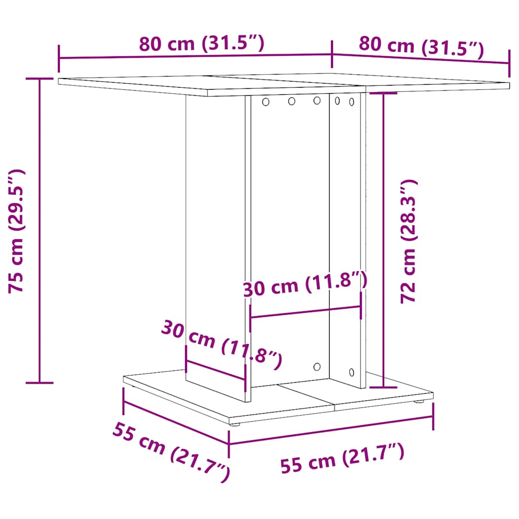 spisebord 80 x 80 x 75 cm spånplade sonoma-eg