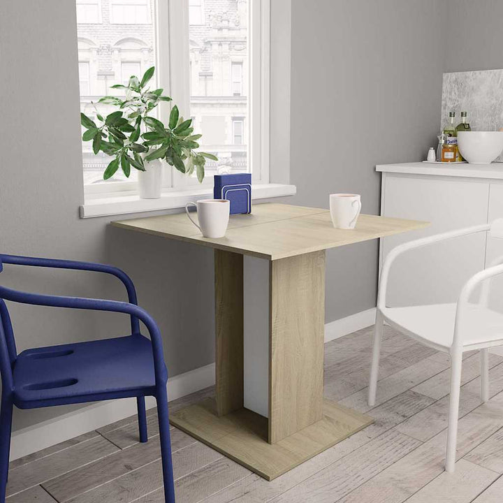 spisebord 80 x 80 x 75 cm konstrueret træ hvid og sonoma-eg