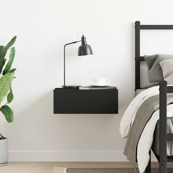 væghængt natbord 40x30x15 cm konstrueret træ sort