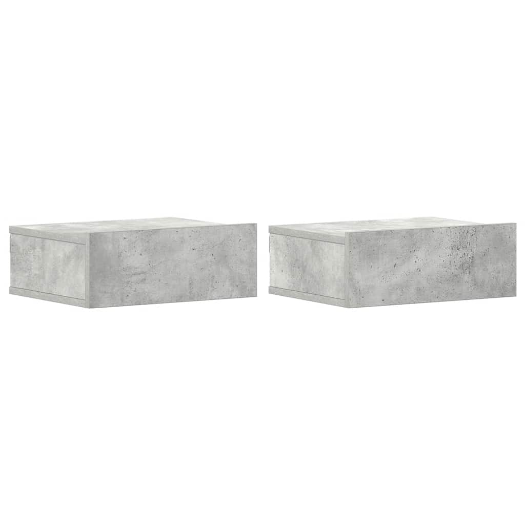 svævende natborde 2 stk. 40 x 30 x 15 cm konstrueret træ grå