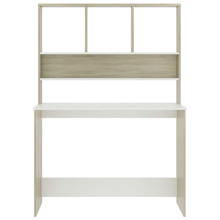 skrivebord med hylder 110 x 45 x 157 cm spånplade hvid sonoma-eg