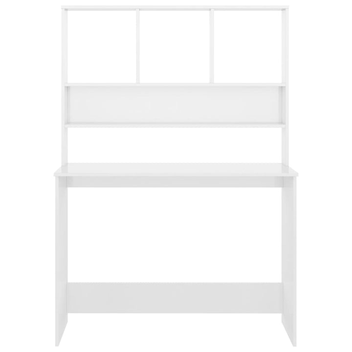 skrivebord m. hylder 110x45x157cm konstrueret træ hvid højglans