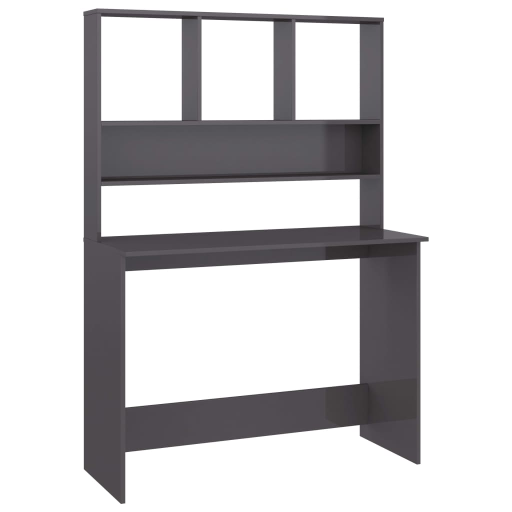 skrivebord m. hylder 110x45x157 cm konstrueret træ grå højglans