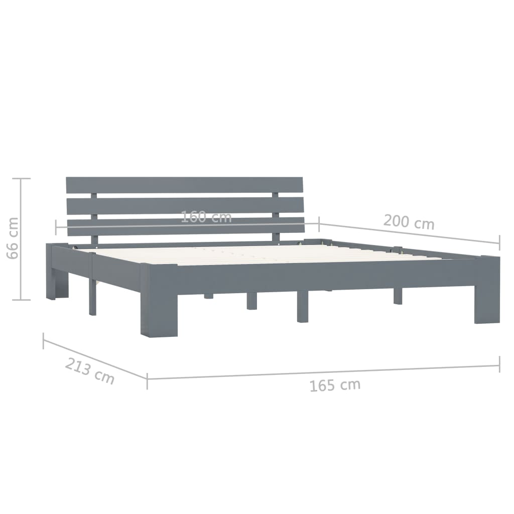 sengeramme med sengegavl 160x200 cm massivt fyrretræ grå