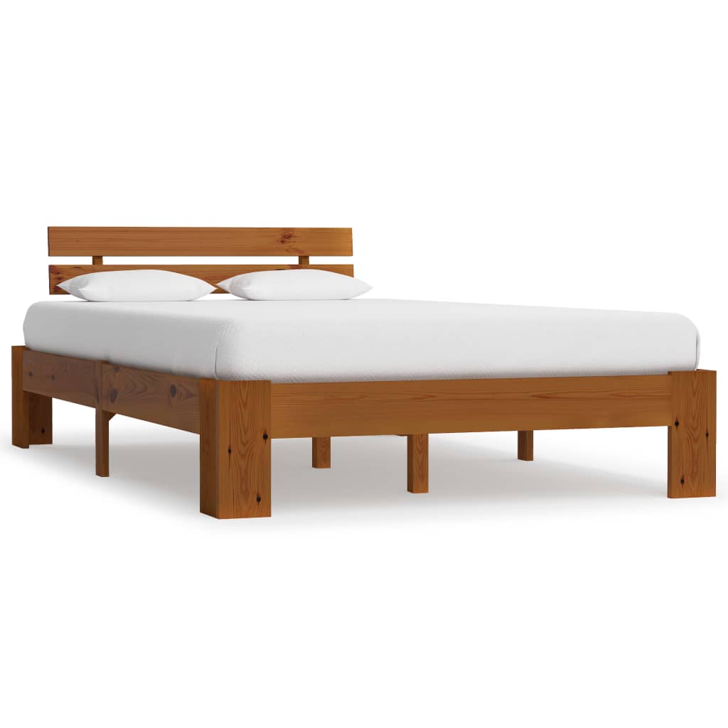 sengeramme med sengegavl 140x200 cm massivt fyrretræ gyldenbrun