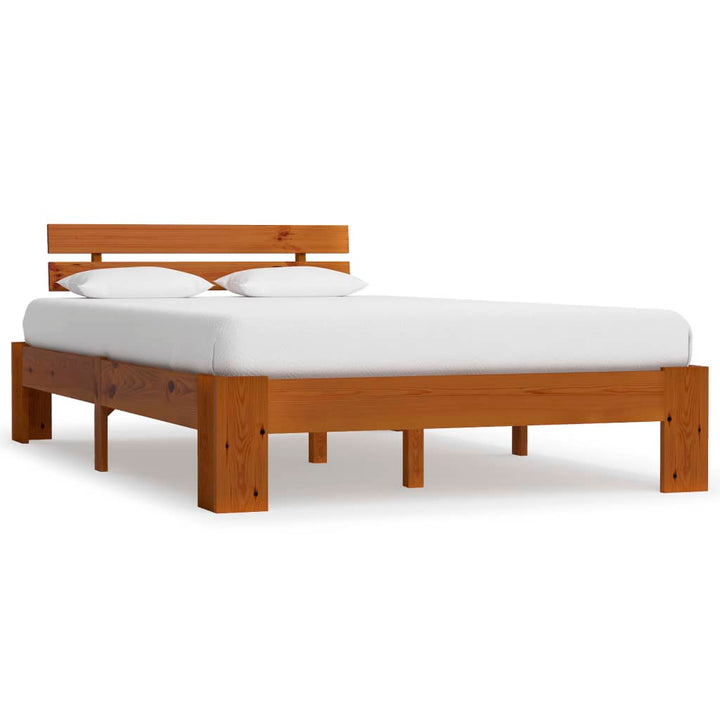 sengeramme med sengegavl 140x200 cm massivt fyrretræ gyldenbrun