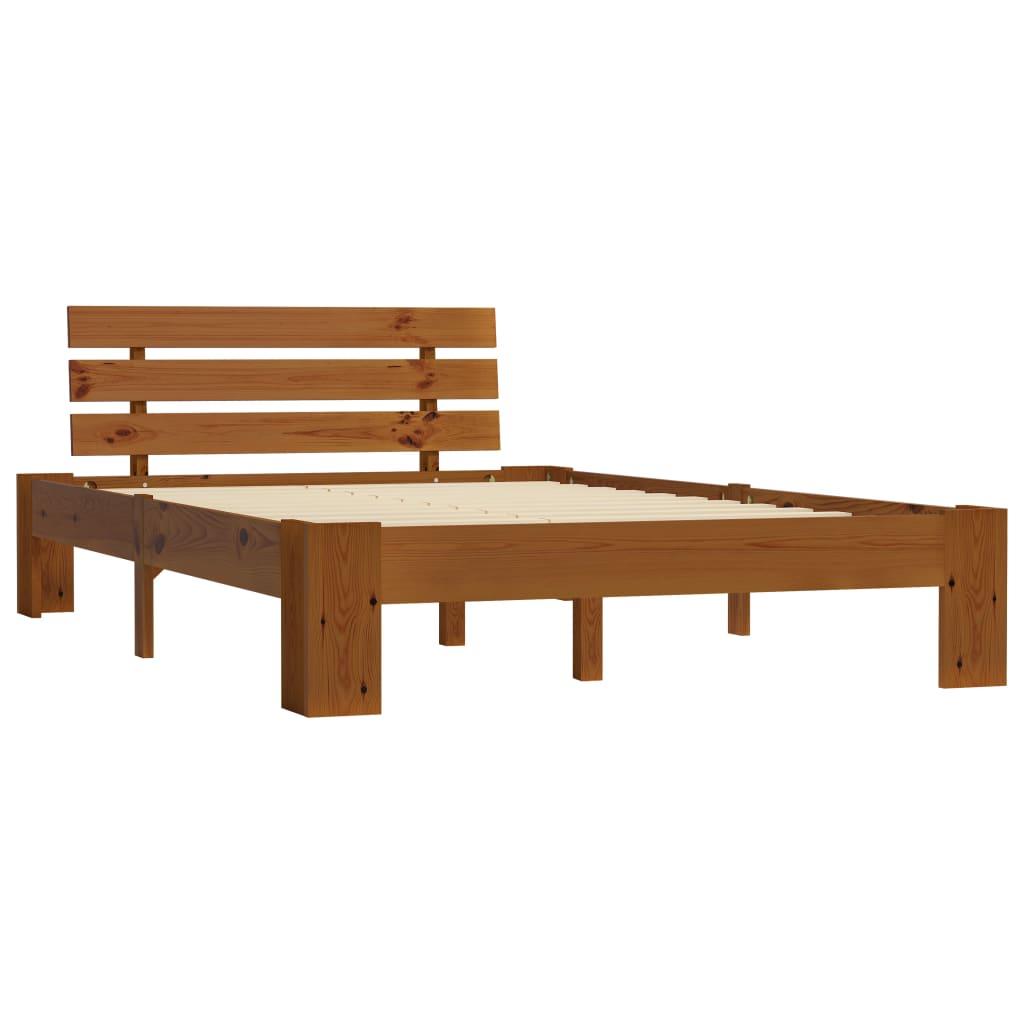 sengeramme med sengegavl 140x200 cm massivt fyrretræ gyldenbrun