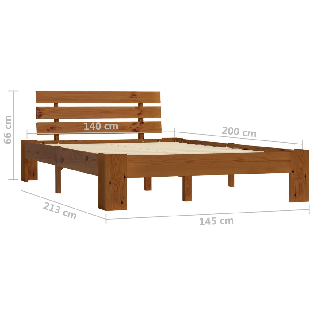 sengeramme med sengegavl 140x200 cm massivt fyrretræ gyldenbrun
