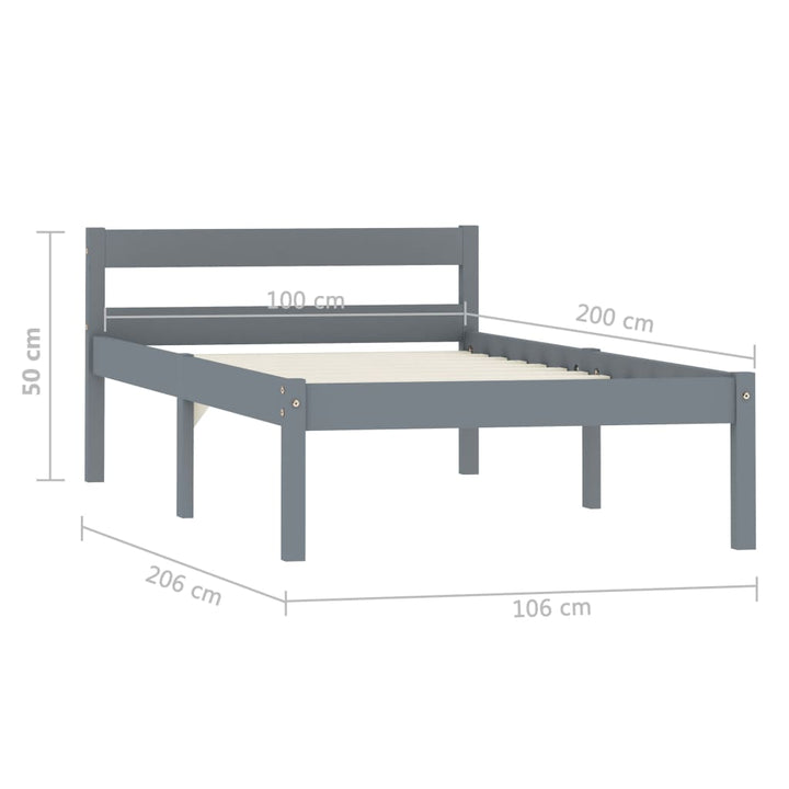 sengestel massivt fyrretræ 100 x 200 cm grå