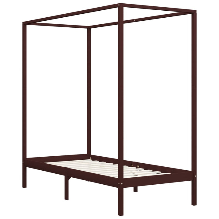 sengestel til himmelseng 100 x 200 cm massiv fyrretræ mørkebrun