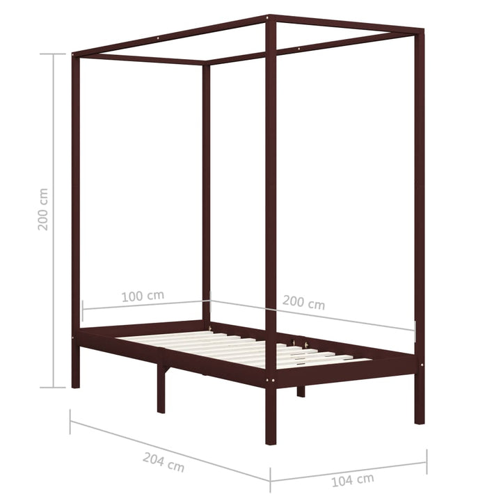 sengestel til himmelseng 100 x 200 cm massiv fyrretræ mørkebrun