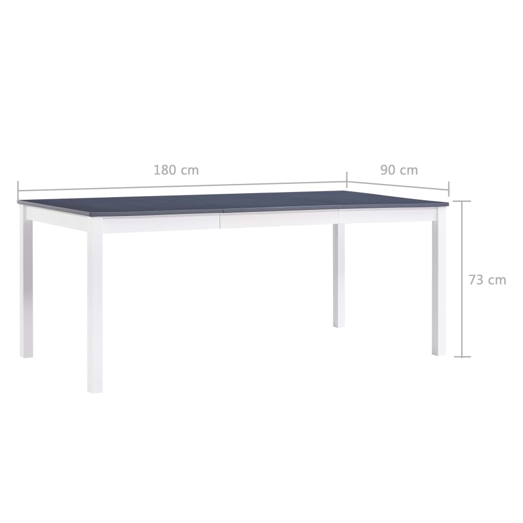 spisebord 180 x 90 x 73 cm fyrretræ hvid og grå