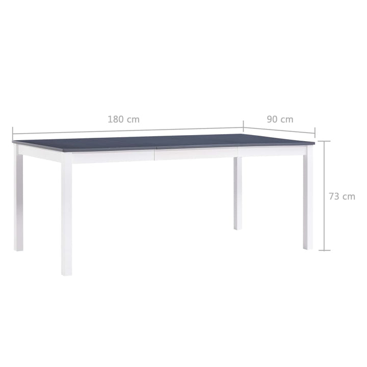 spisebord 180 x 90 x 73 cm fyrretræ hvid og grå