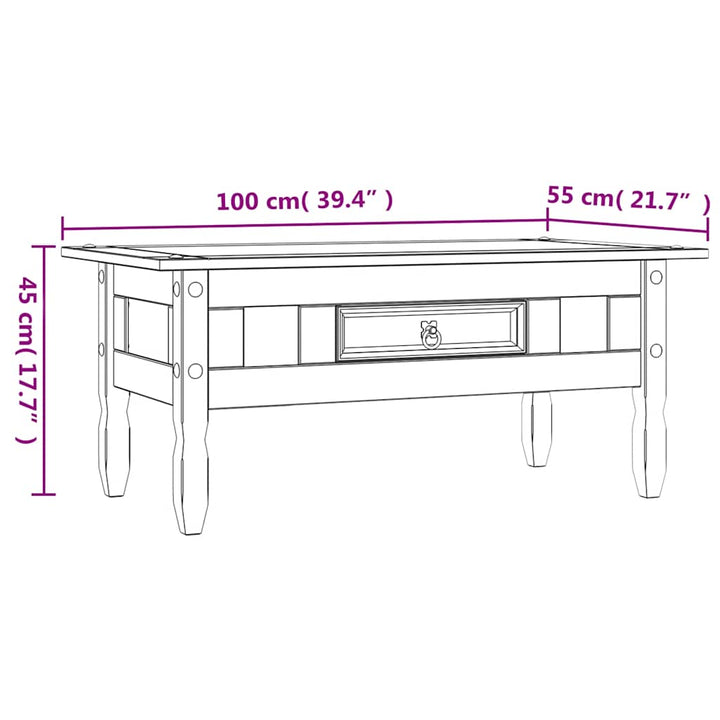 sofabord 100 x 55 x 44 cm fyrretræ Corona-serien hvid