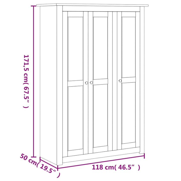klædeskab med 3 låger 118 x 50 x 171,5 cm fyrretræ Panama