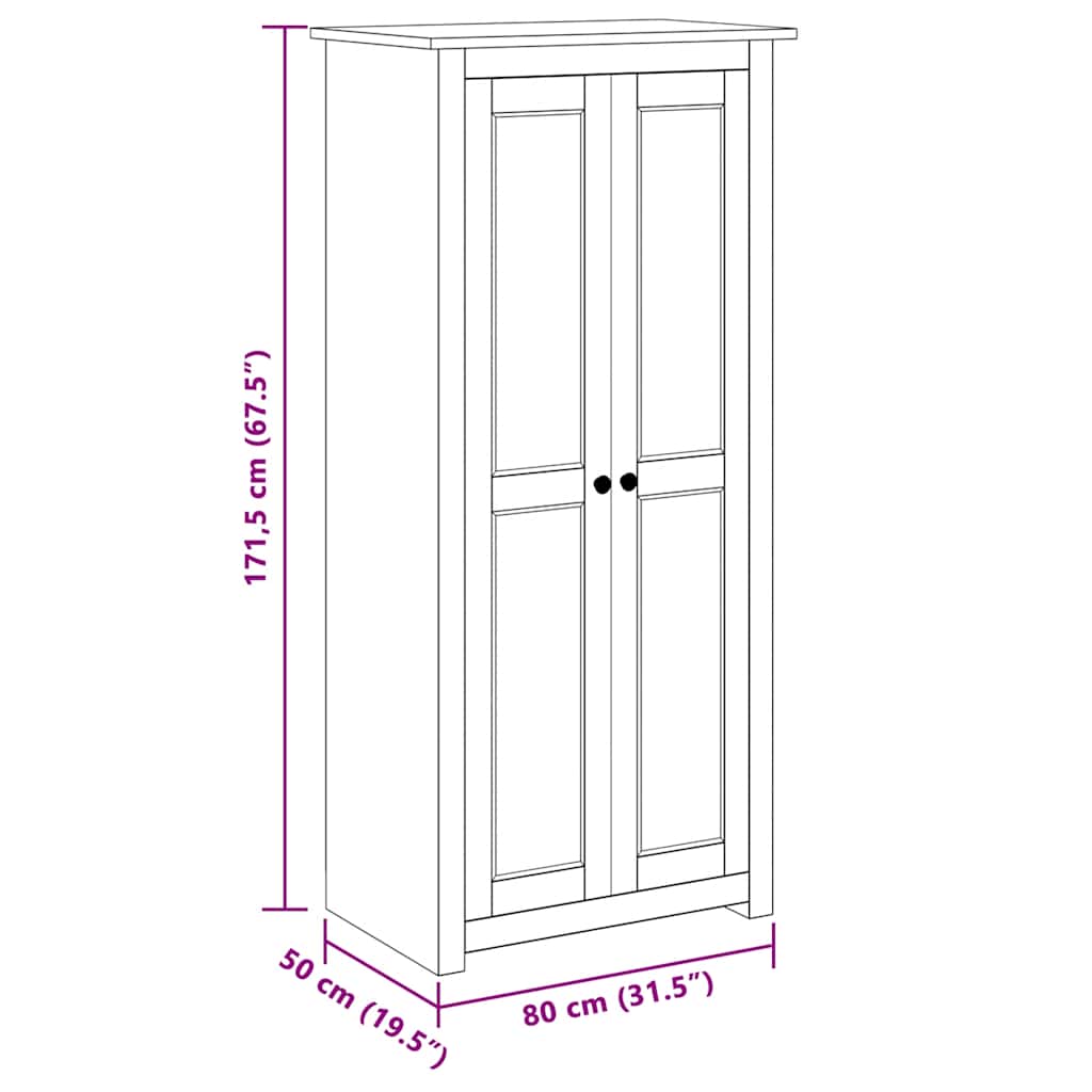 klædeskab Panama-serien 80x50x171,5 cm massivt fyrretræ hvid