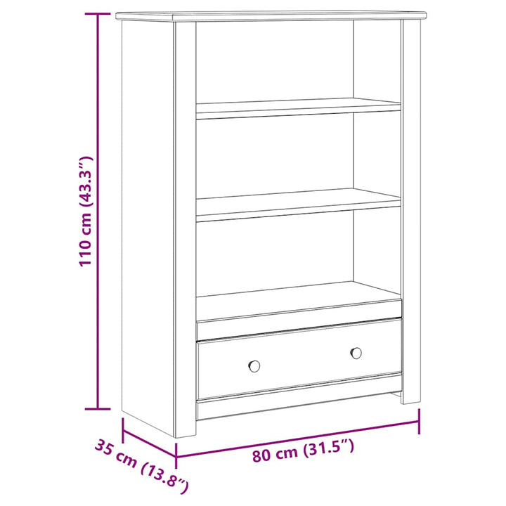 bogreol 80 x 35 x 100 cm massivt fyrretræ hvid Panama