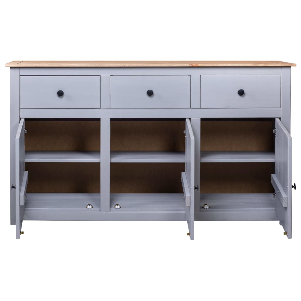 skænk Panama-serien 135x40x80 cm massivt fyrretræ grå