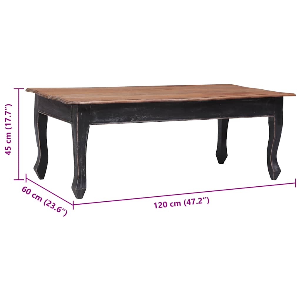 sofabord 120 x 60 x 45 cm massivt mahognitræ sort
