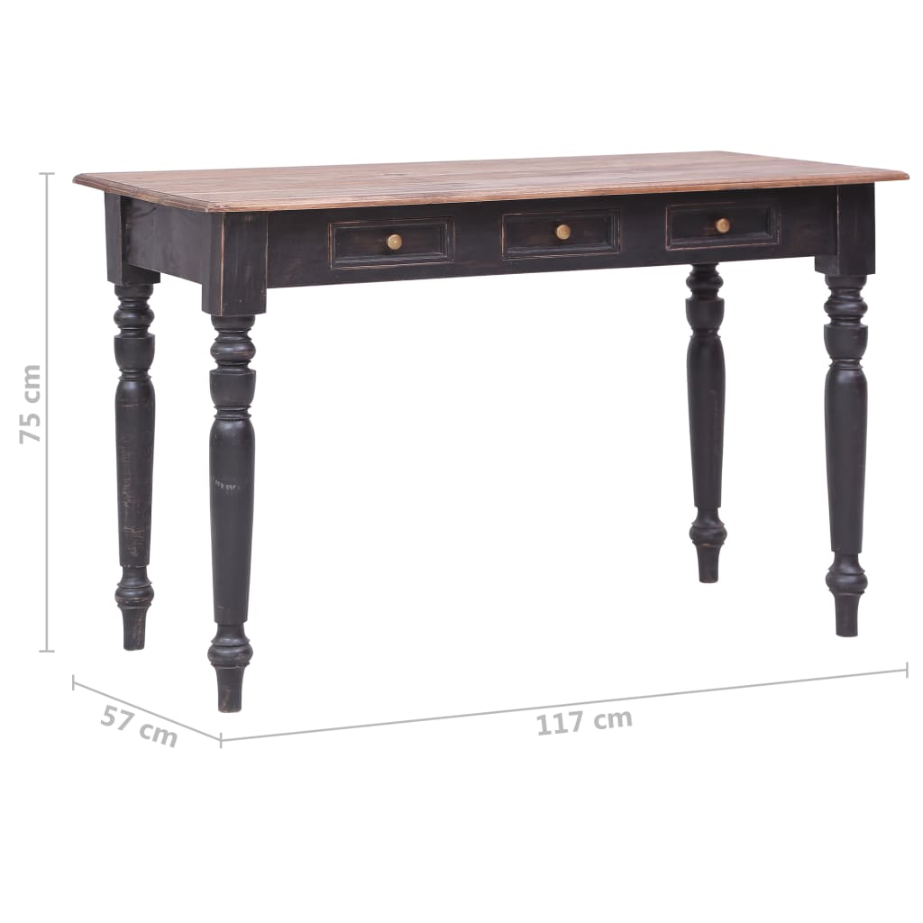 skrivebord med 3 skuffer 117x57x75 cm massivt mahognitræ