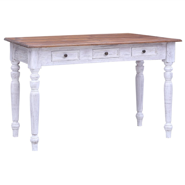 skrivebord med skuffer 117x57x75 cm massivt mahognitræ hvid