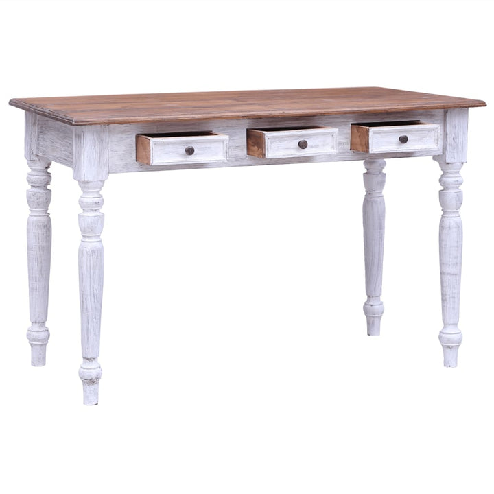 skrivebord med skuffer 117x57x75 cm massivt mahognitræ hvid