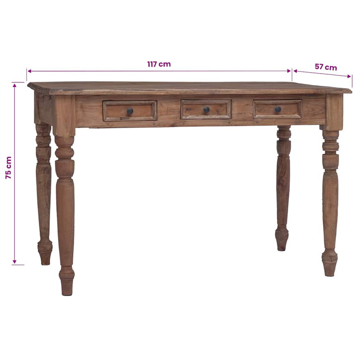 skrivebord med skuffer 117x57x75 cm massivt mahognitræ