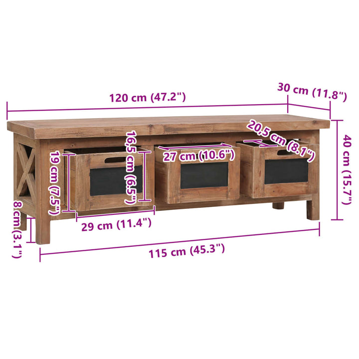 tv-skab med 3 skuffer 120 x 30 x 40 cm massivt mahognitræ