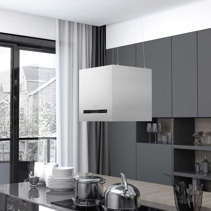 hængende ø-emhætte med touchsensor LCD 37 cm rustfrit stål