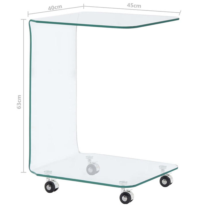 sofabord 45 x 40 x 63 cm hærdet glas transparent
