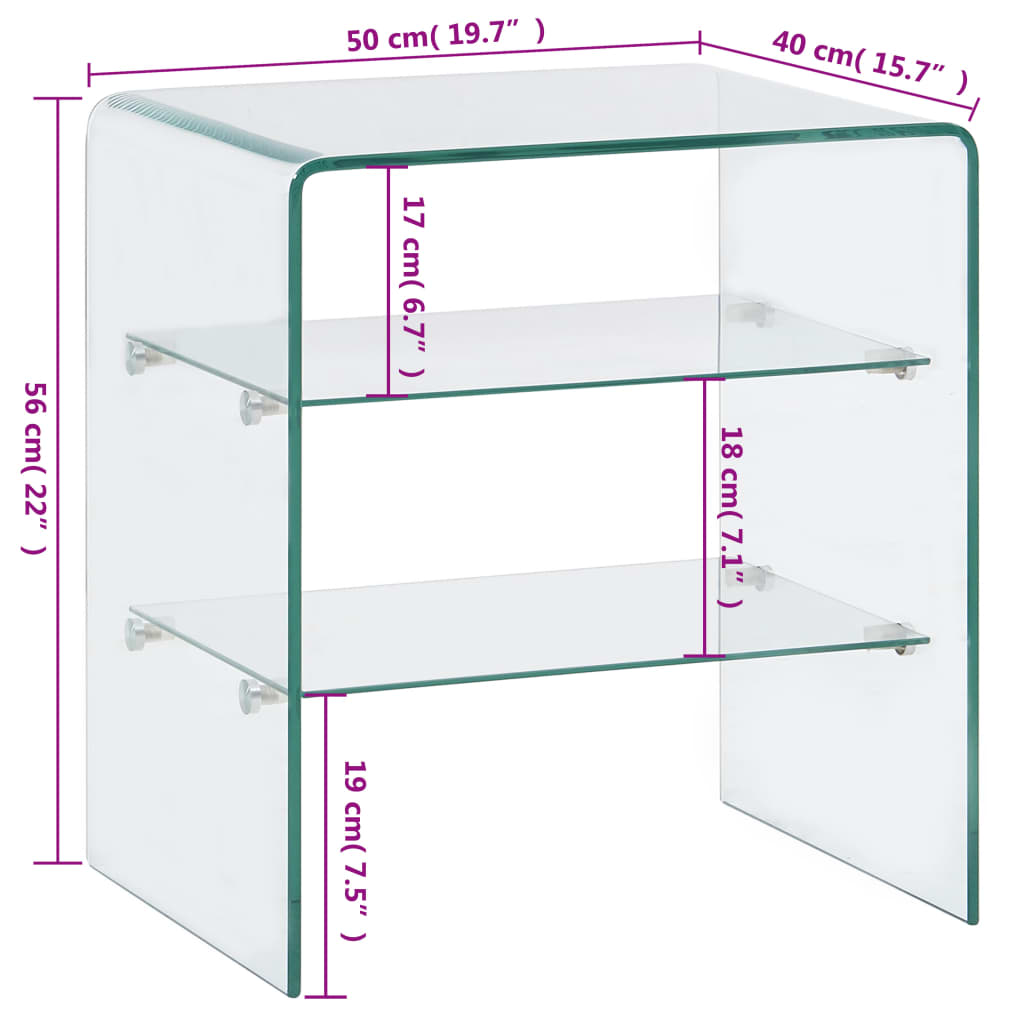 sofabord 50 x 40 x 56 cm hærdet glas transparent