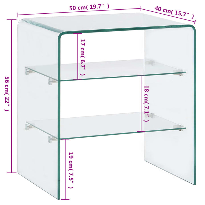 sofabord 50 x 40 x 56 cm hærdet glas transparent