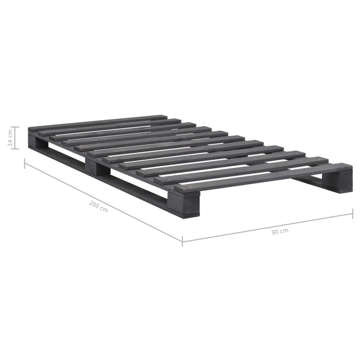 Pallesengestel massivt fyrretræ 90 x 200 cm grå