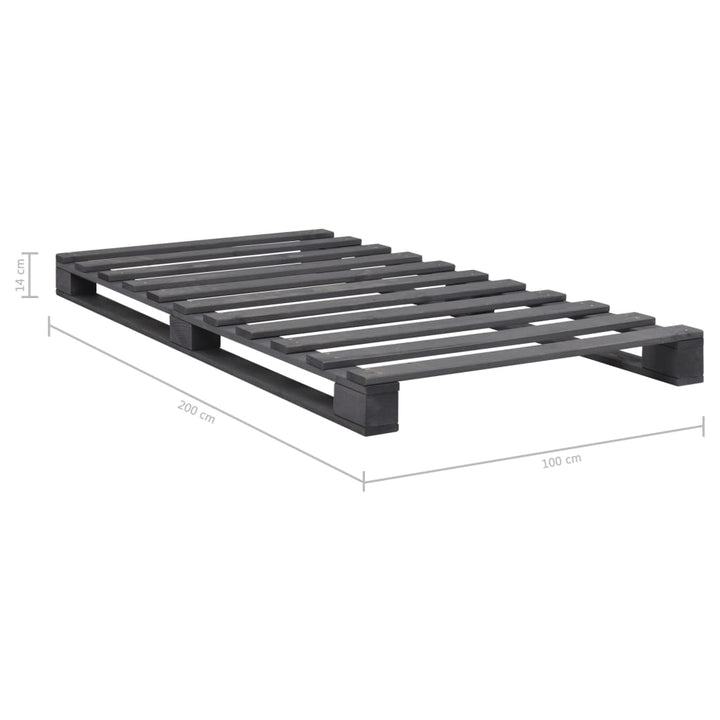 Pallesengestel massivt fyrretræ 100 x 200 cm grå