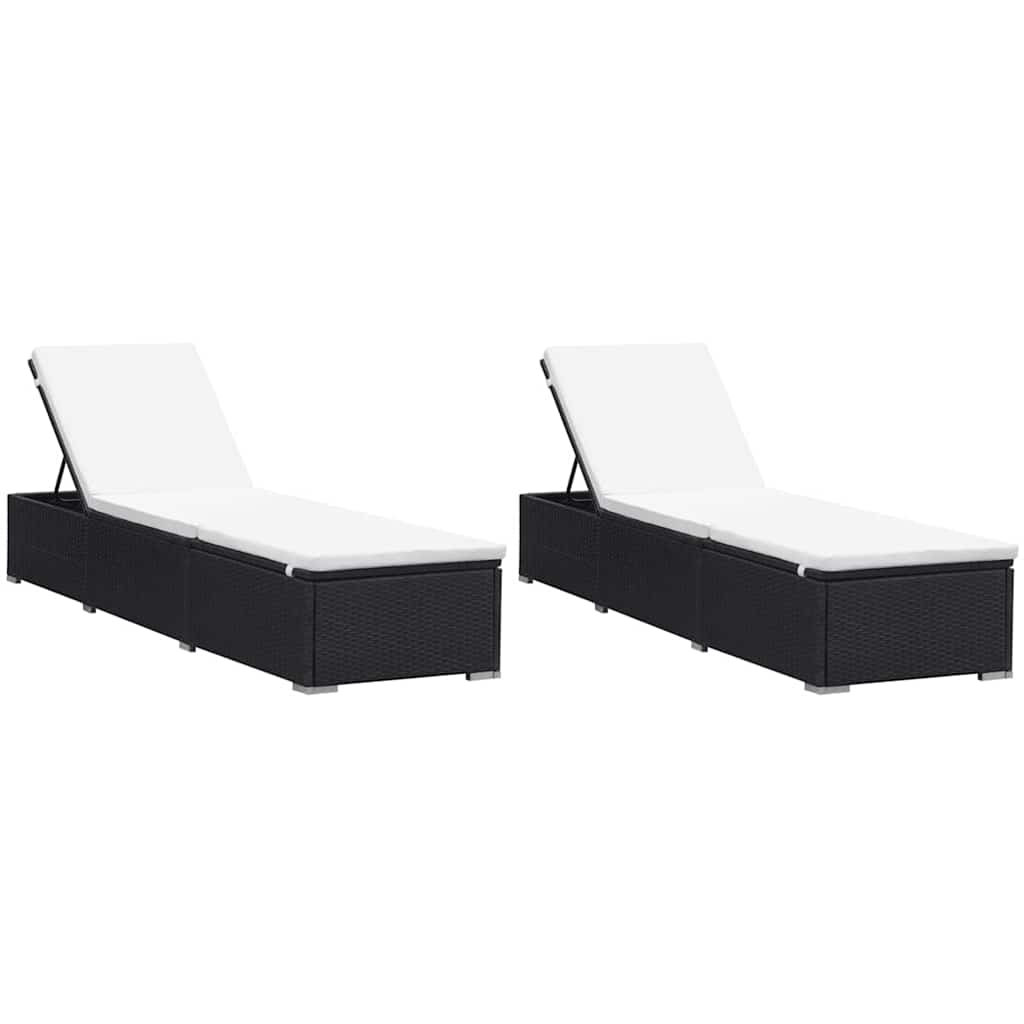 liggestole med hynder 2 stk. polyrattan sort