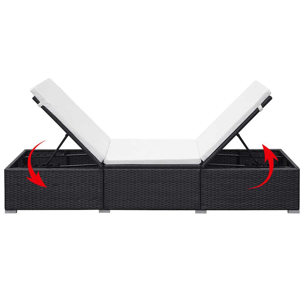 liggestole med hynder 2 stk. polyrattan sort