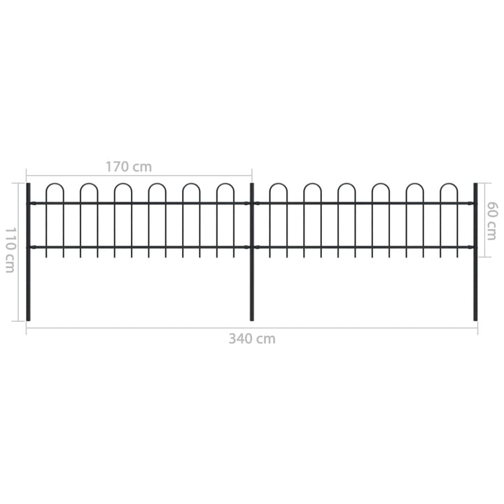 havehegn med buet top 3,4 x 0,6 m sort stål
