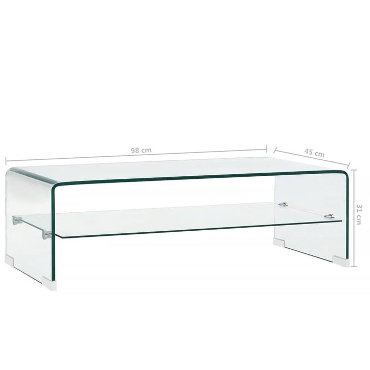 sofabord 98 x 45 x 31 cm hærdet glas transparent