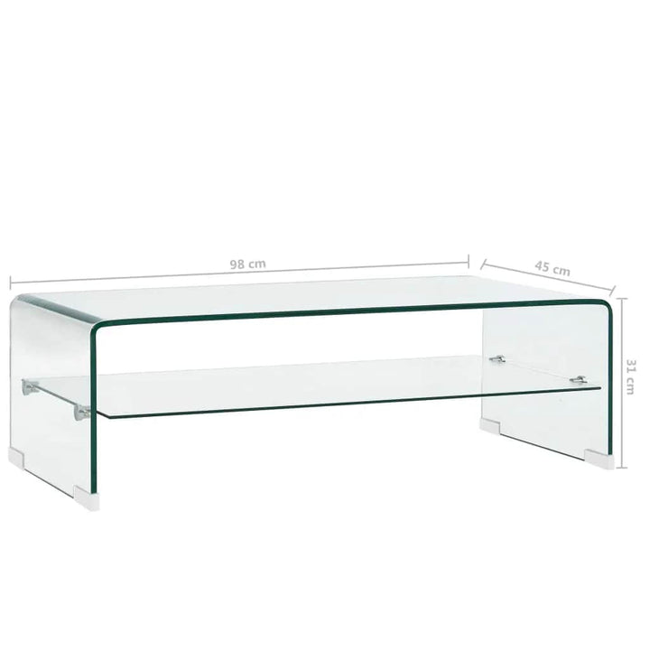 sofabord 98 x 45 x 31 cm hærdet glas transparent